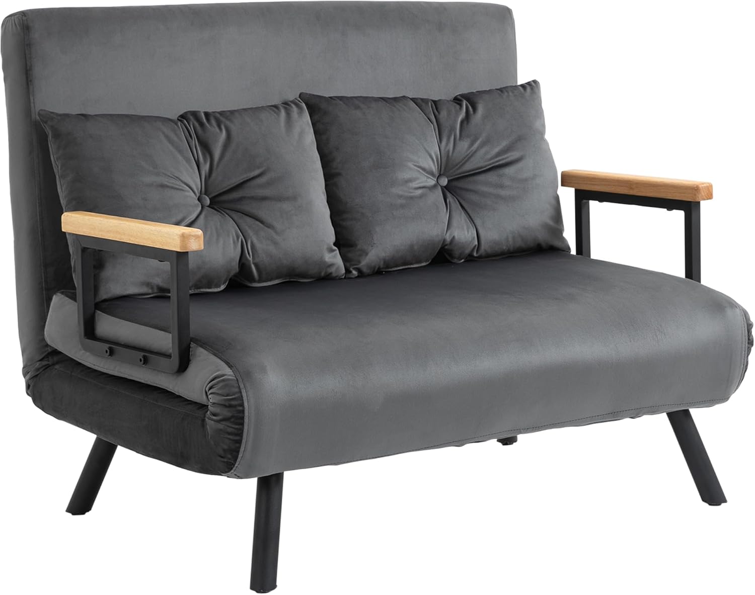 HOMCOM 2-Sitzer-Sofa, klappbar, mit Samt bezogen, mit verstellbarer Rückenlehne in 5 Stufen und 2 gepolsterten Kissen, für Büro, Schlafzimmer, Wohnzimmer, 102 x 73 x 81 cm, Grau