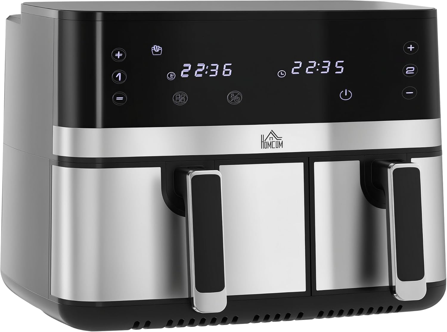 HOMCOM Dual Zone Heißluftfritteuse 8,5 L Airfryer 2700W mit 2 Fächer, 8 Programme, Antihaftbeschichtung, spülmaschinenfeste Körbe Heissluftfritteuse Fritteuse ohne Öl, energiesparend, Schwarz
