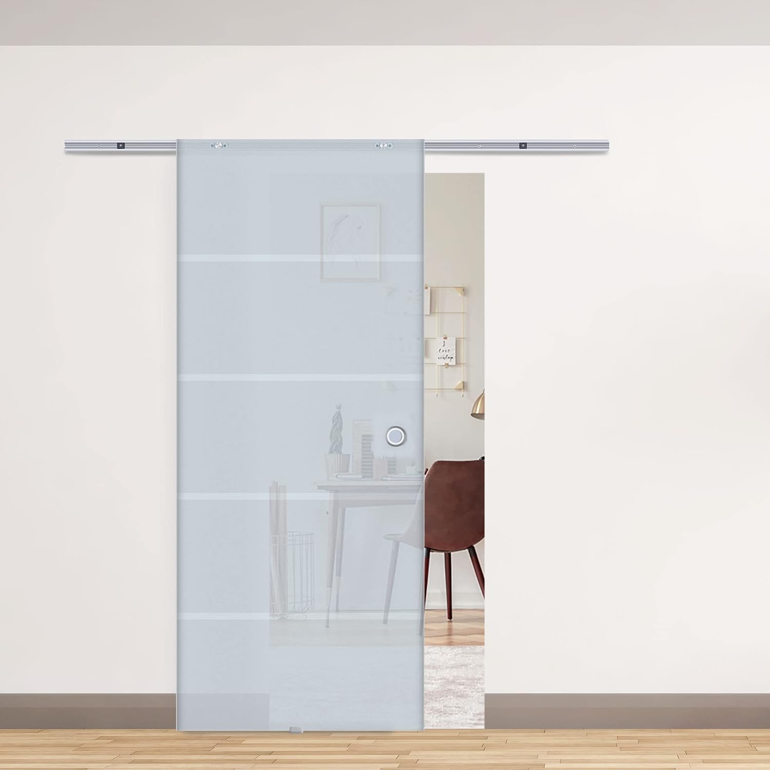 HOMCOM Glasschiebetür Schiebetür Glastür Zimmertür teilsatiniert 900 x 2050 mm